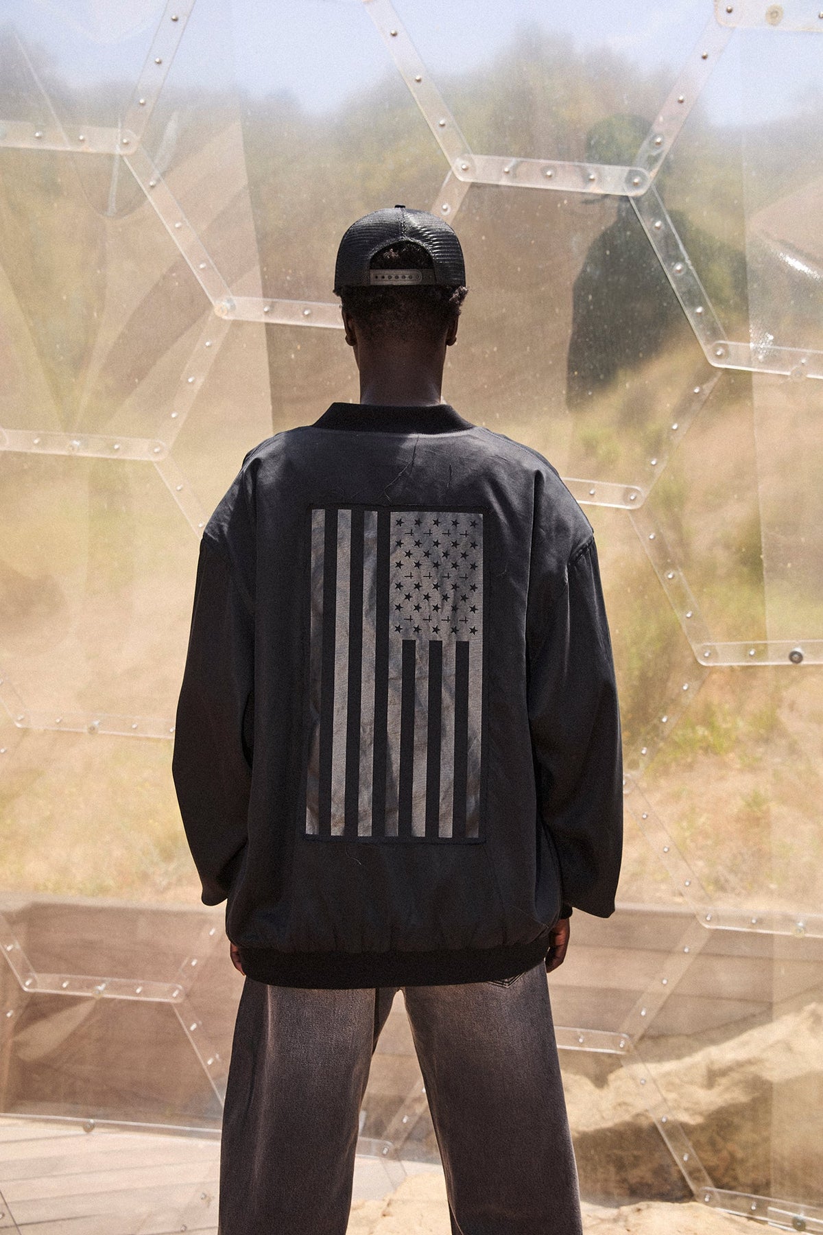 LEONARD BOMBER JACKET | BLACK AMERICAN FLAG