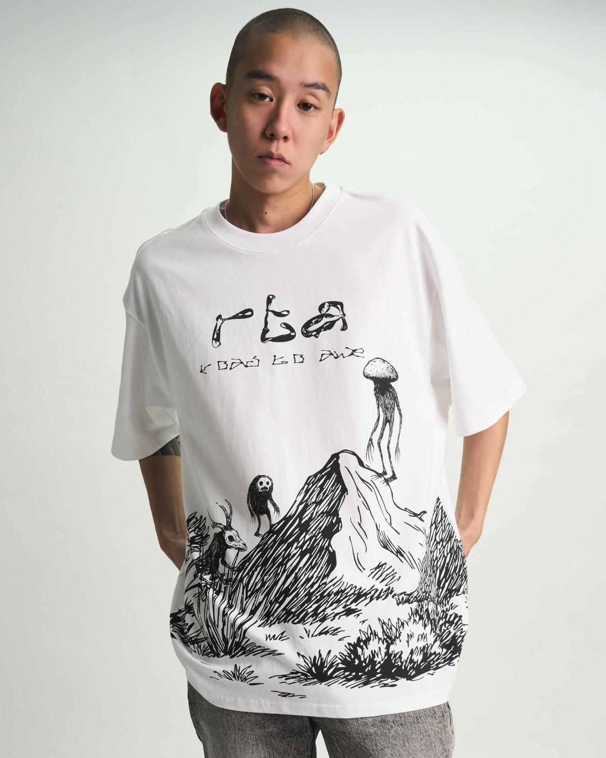 COLIN OVERSIZED SHORT SLEEVE TEE | WHITE CREATURE SCENERY