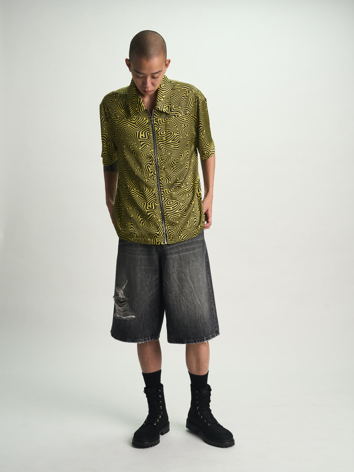 ZENO ZIP UP SHIRT | BLACK TOPOGRAPHY