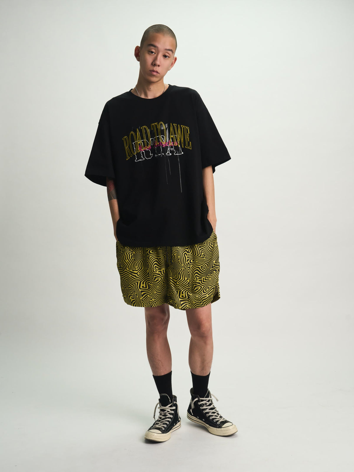 CLYDE ELASTICATED SHORT | BLACK TOPOGRAPHY