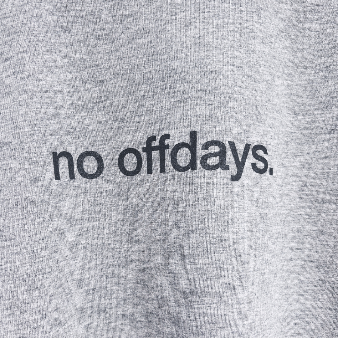 tee, no offdays, heather grey.