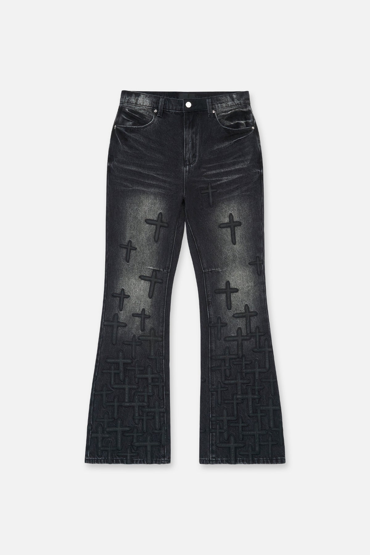 MAEL SLIM FLARE JEAN | GRAPHITE DESCENDING CROSS