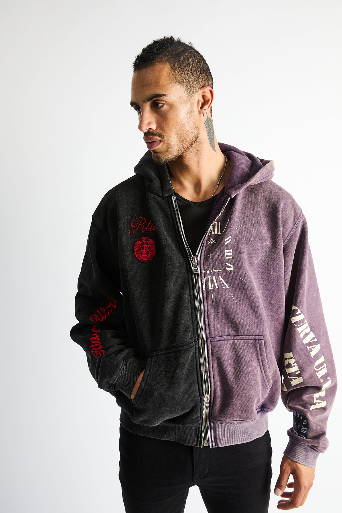 RIKO HALF ZIP UP | BLACK DEEP PURPLE COMBO
