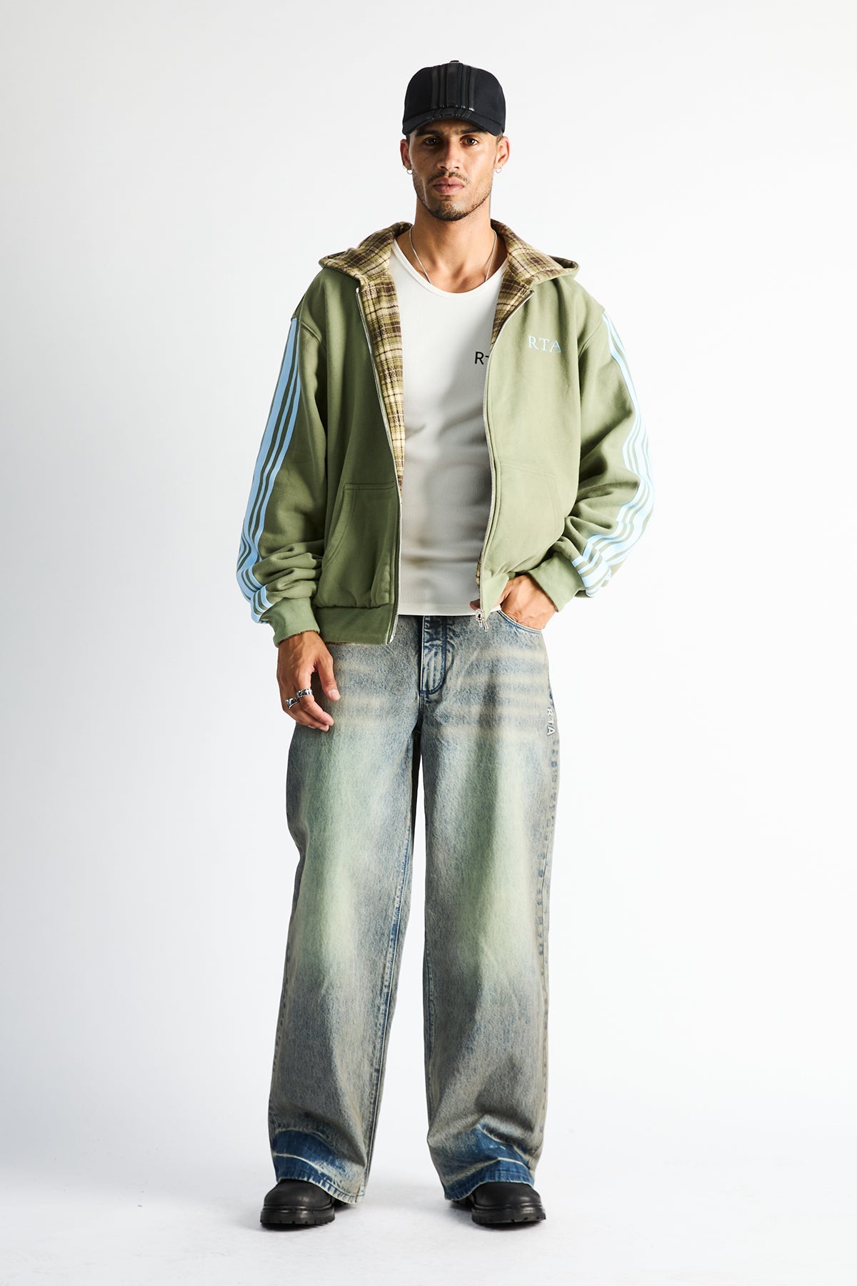 ELEN REVERSIBLE ZIP UP HOODIE | OLIVE PLAID COMBO