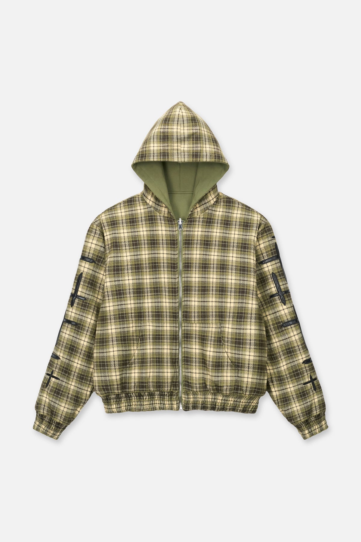 ELEN REVERSIBLE ZIP UP HOODIE | OLIVE PLAID COMBO