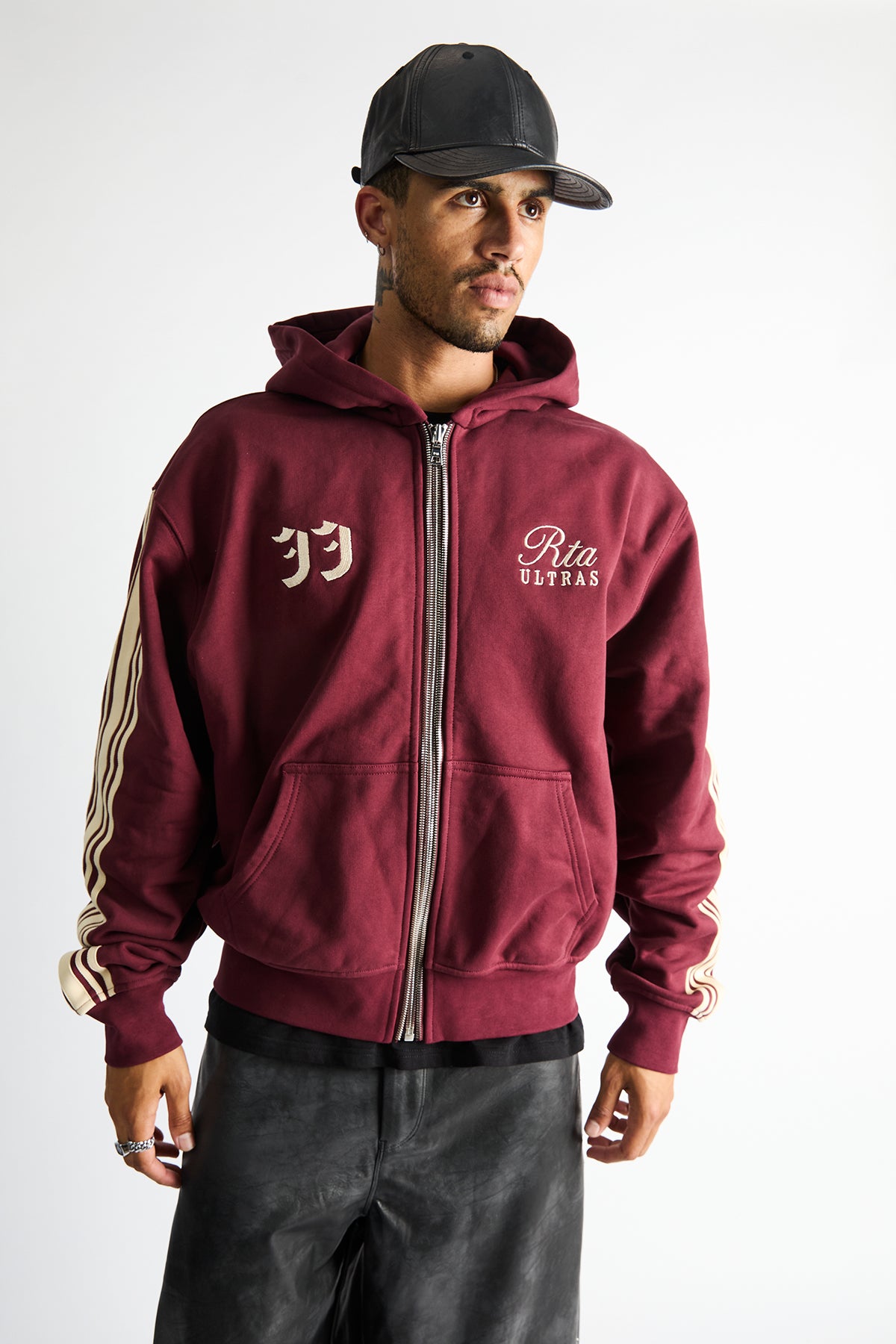ZEV OVERSIZED ZIP HOODIE | BURGUNDY ULTRA STRIPES