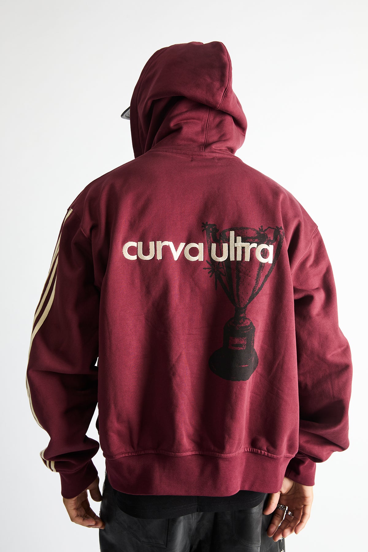 ZEV OVERSIZED ZIP HOODIE | BURGUNDY ULTRA STRIPES