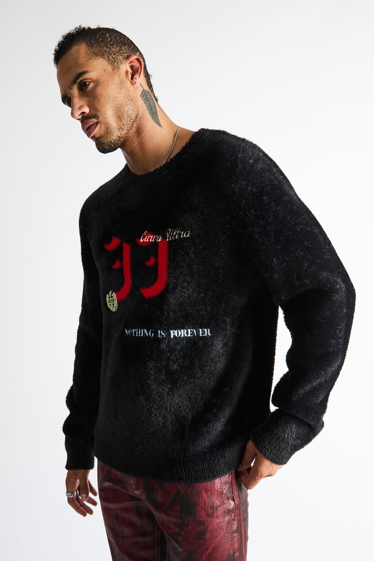 ETHAN LOOSE FIT CREW NECK SWEATER | BLACK CURVA ULTRA