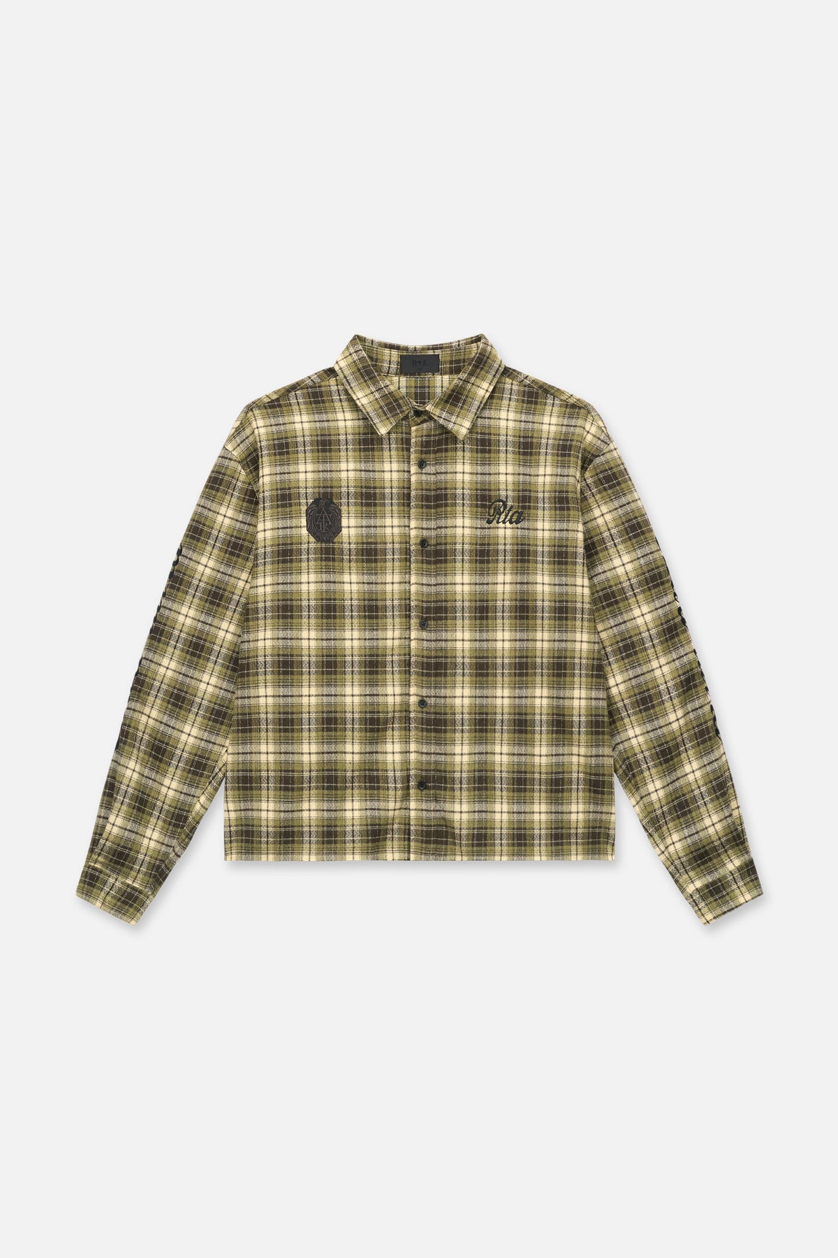 RYNOR CROPPED BUTTON UP SHIRT | OLIVE PLAID