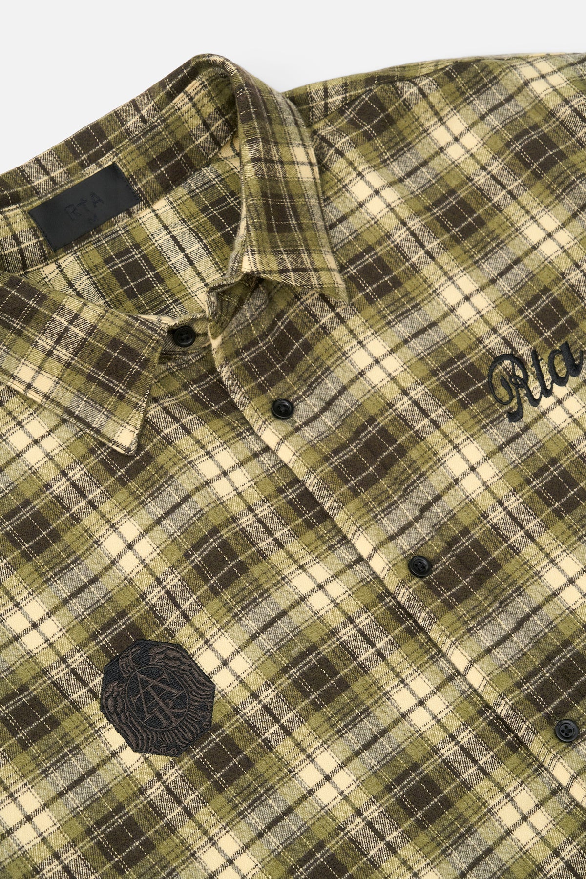 RYNOR CROPPED BUTTON UP SHIRT | OLIVE PLAID