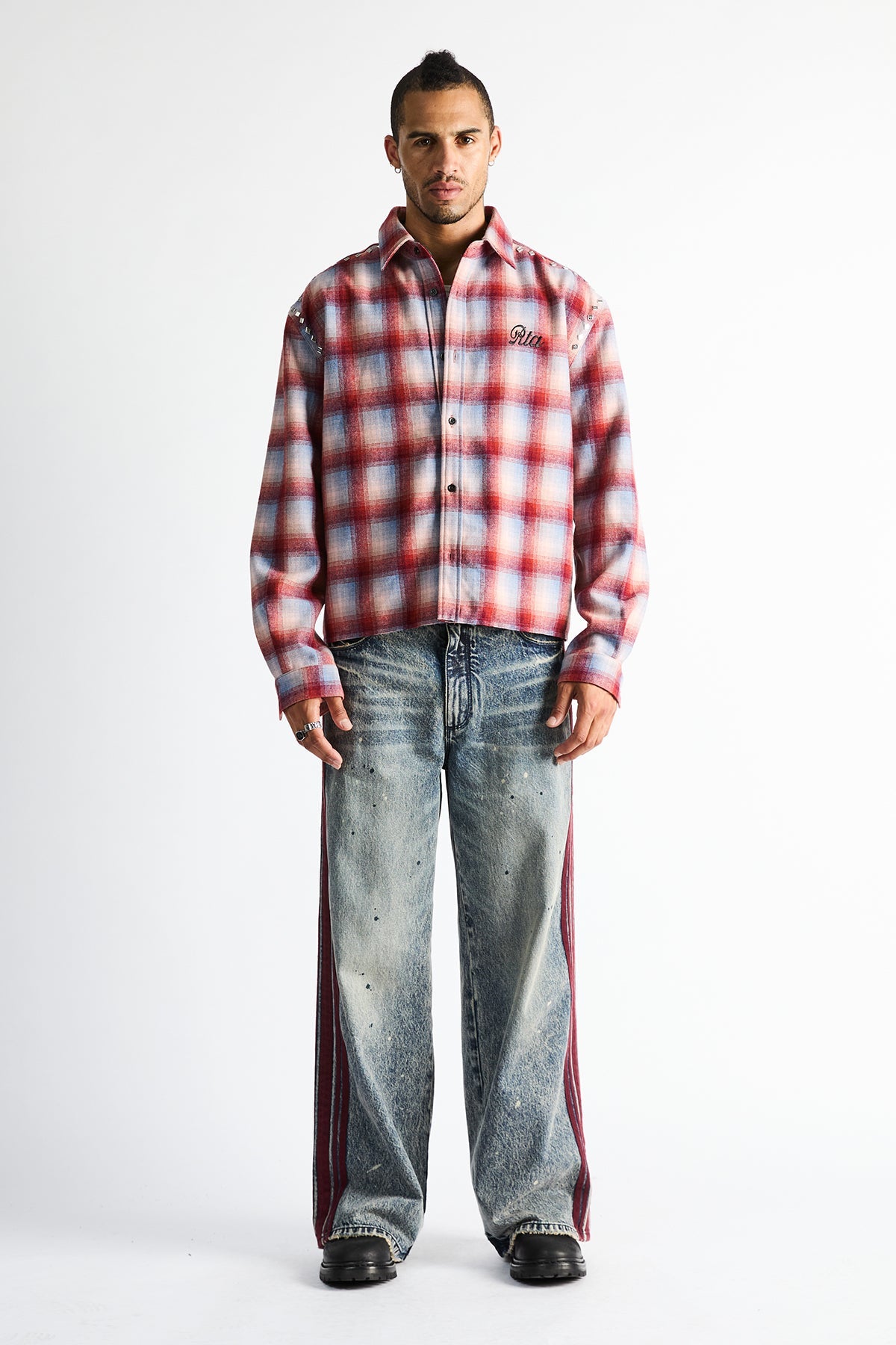RYNOR CROPPED BUTTON UP SHIRT | RED PLAID
