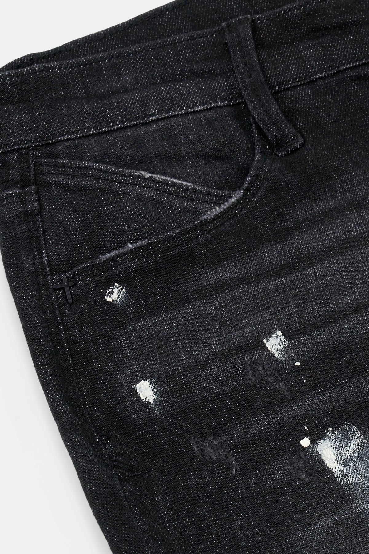 CLAYTON RIPPED JEAN | DISTRESSED CHARCOAL PAINT SPLATTER