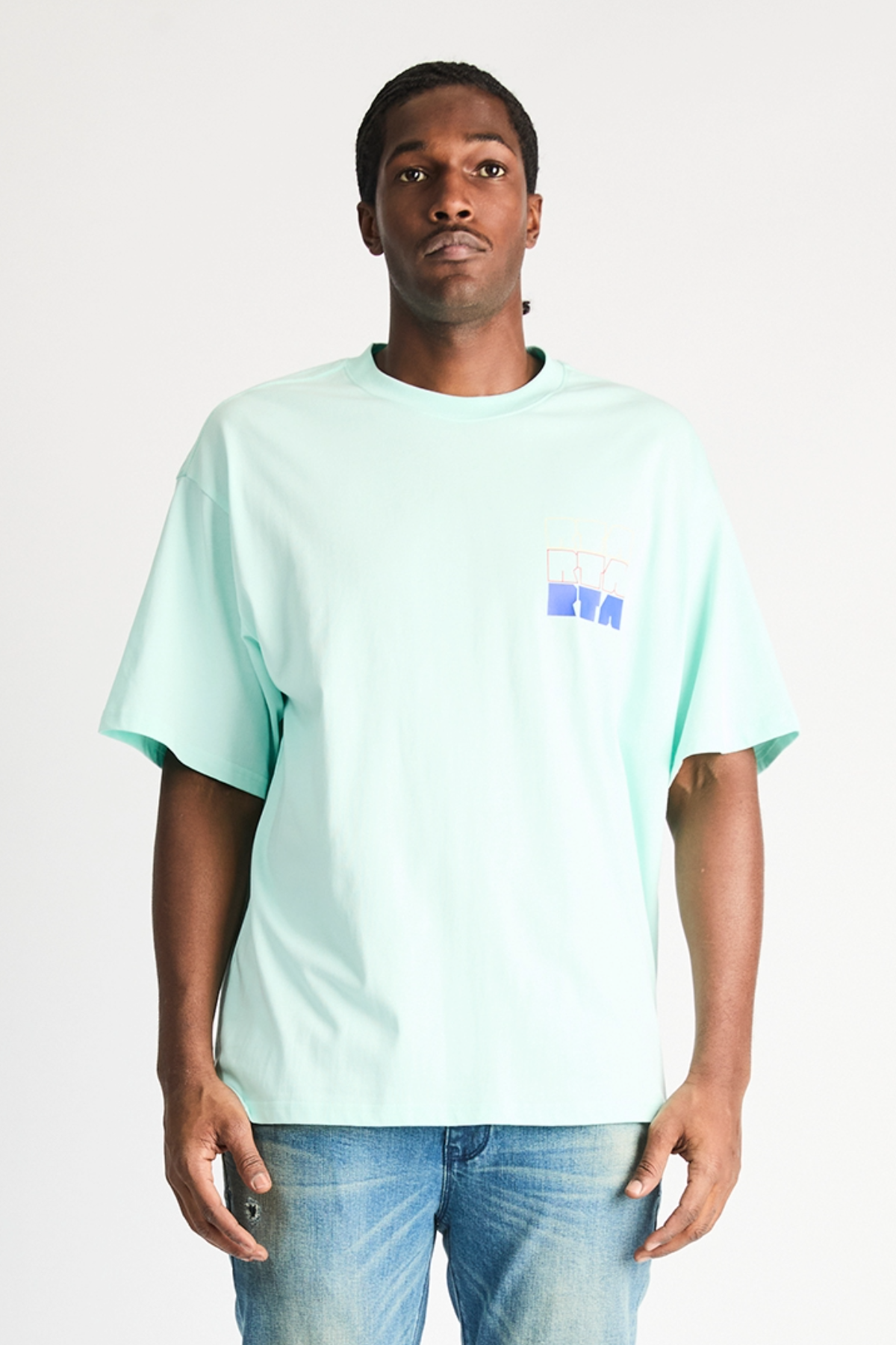 COLIN OVERSIZED SHORT SLEEVE TEE | TURQUOISE STACKED LOGO