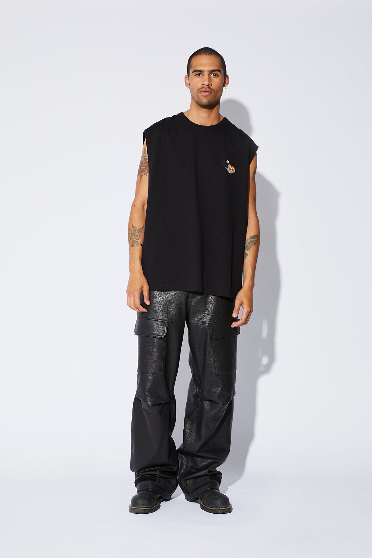 WIDE LEG LEATHER CARGO PANT | BLACK