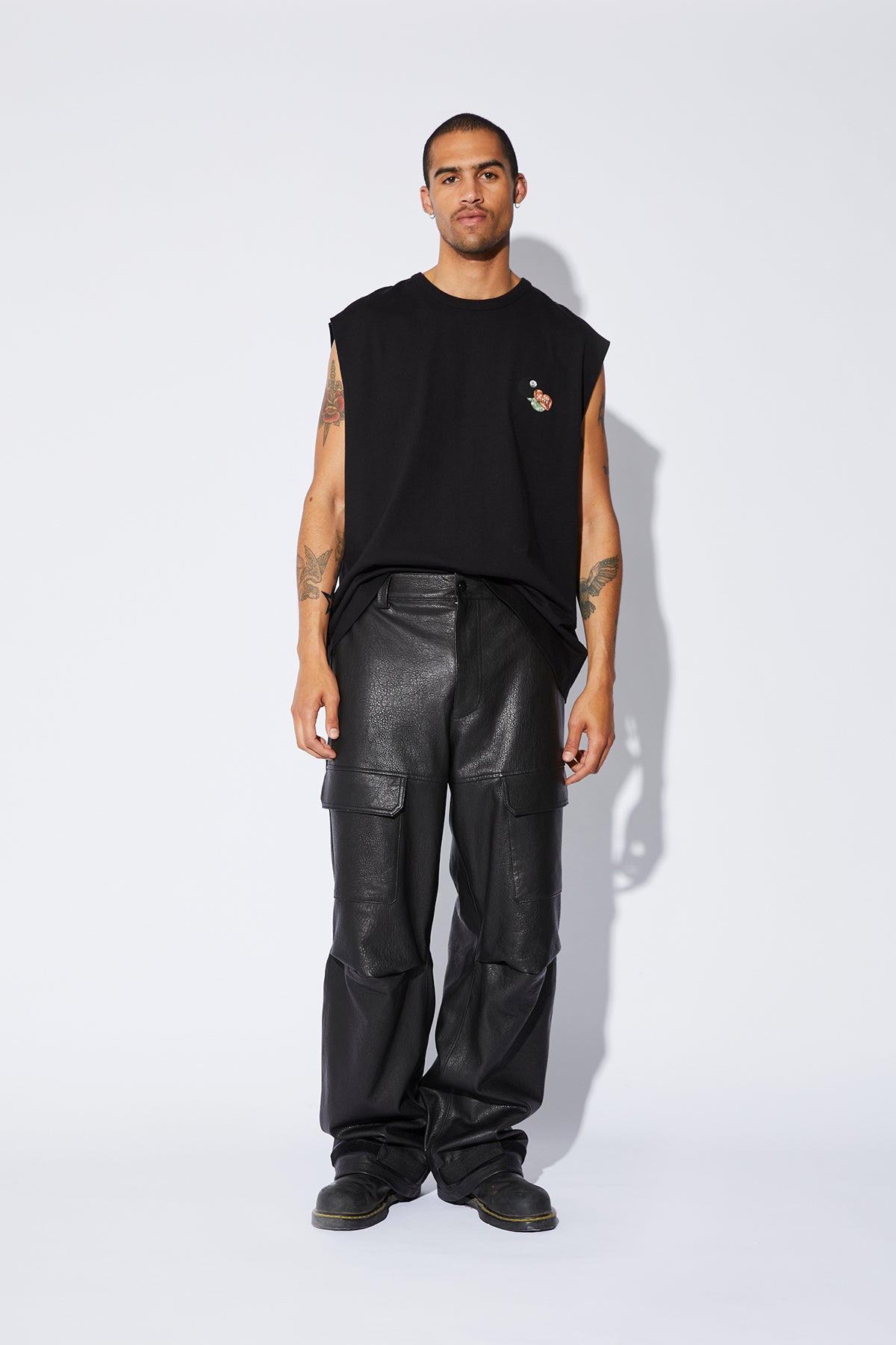 WIDE LEG LEATHER CARGO PANT | BLACK