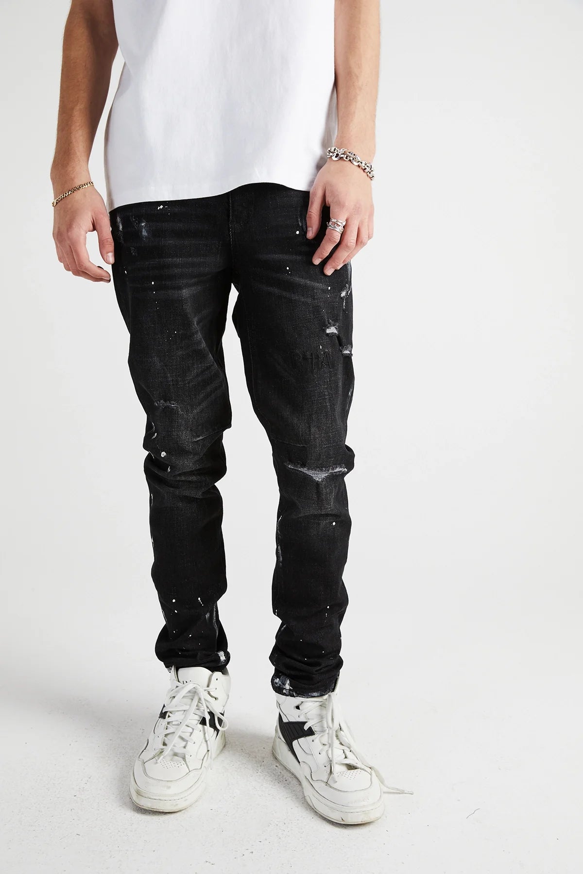 CLAYTON RIPPED JEAN | DISTRESSED CHARCOAL PAINT SPLATTER