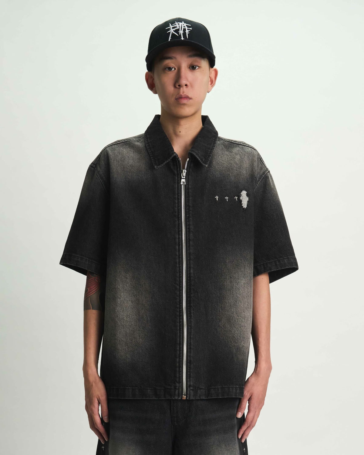 ZENO ZIP UP DENIM SHIRT | FRAY NOIR