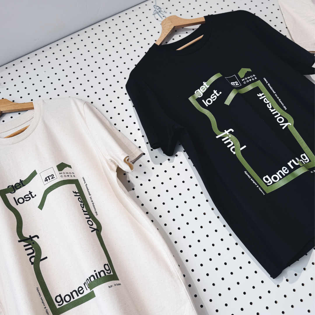 tee, get lost x momos, raw white.