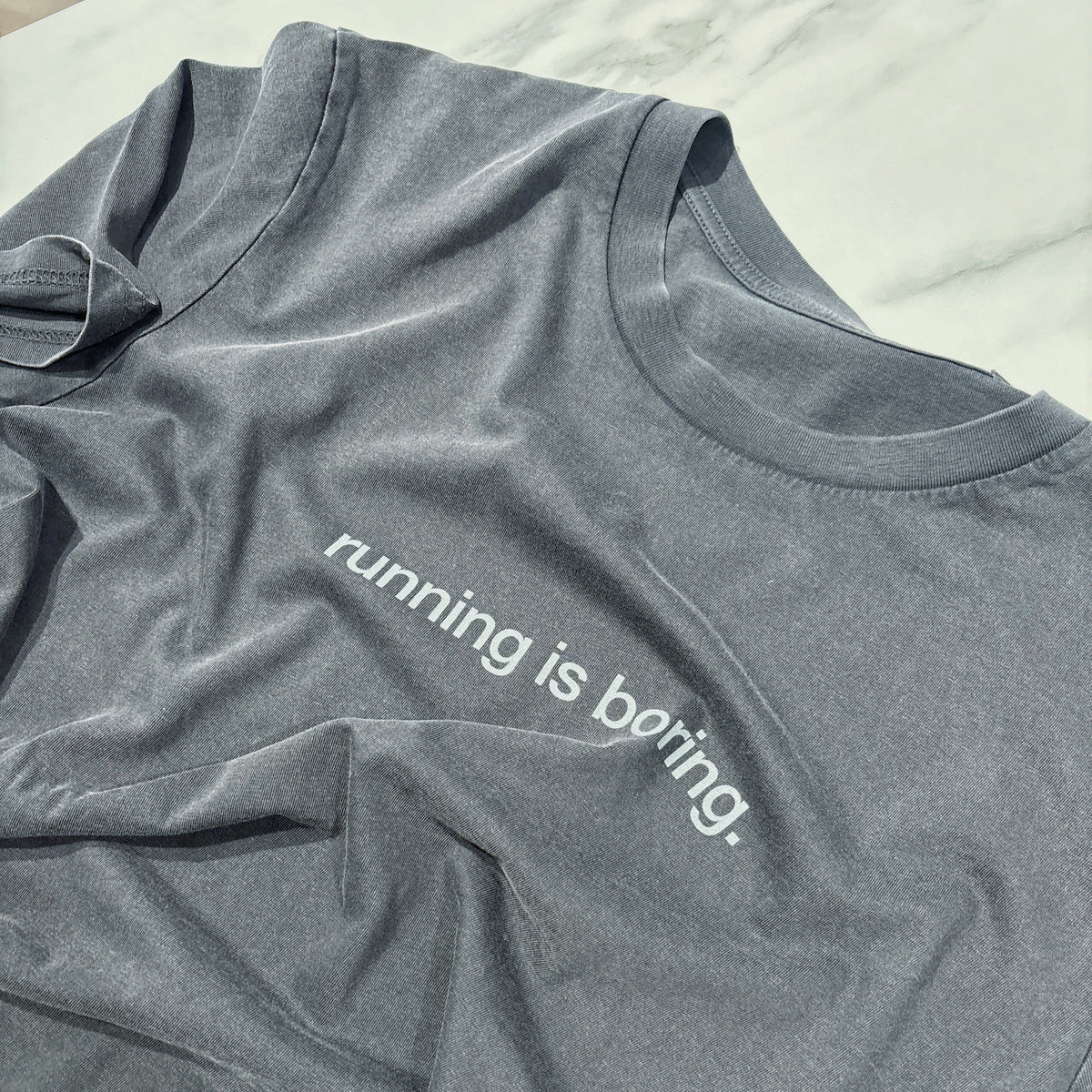 tee, running is boring, vintage black.