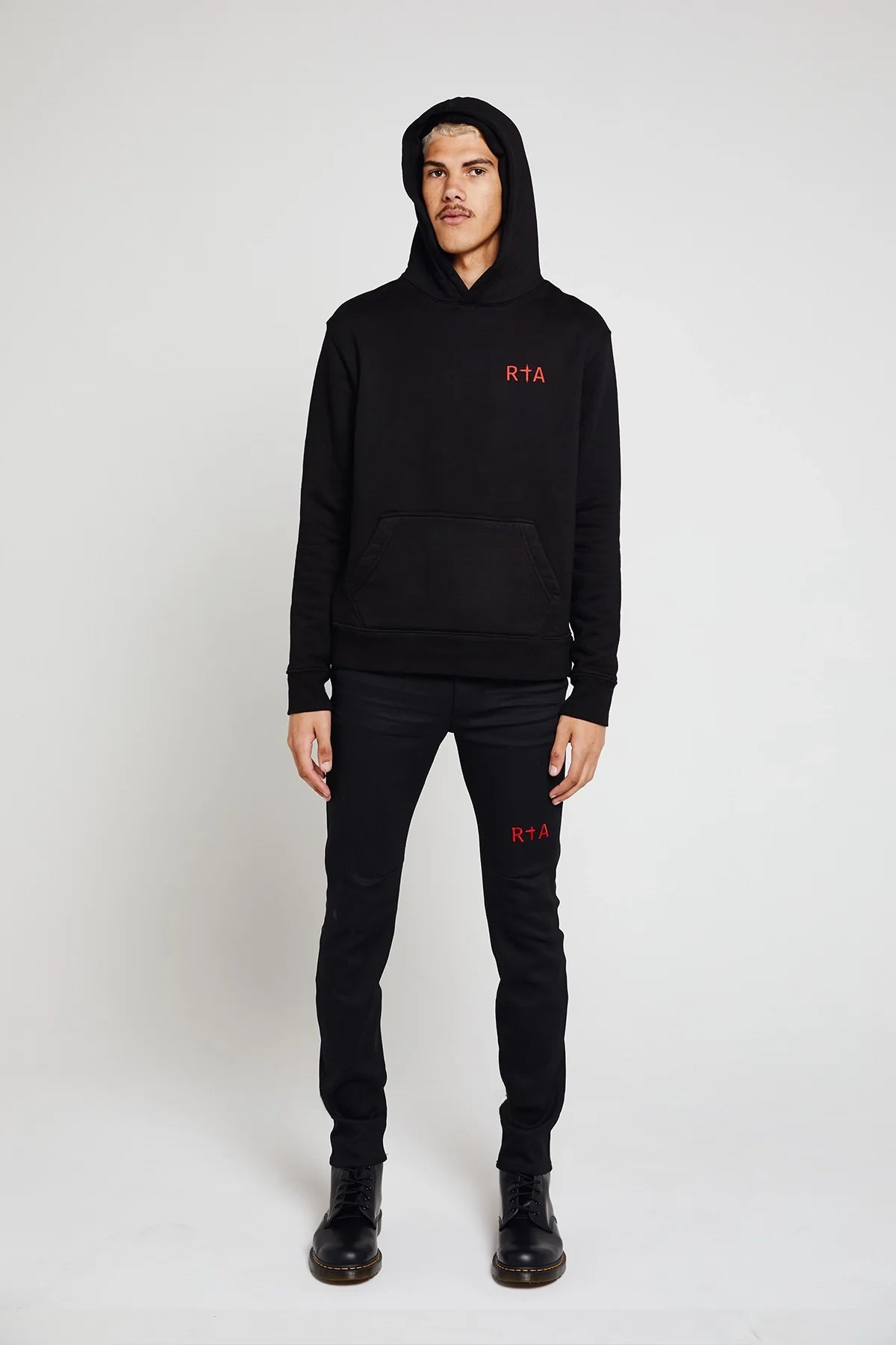 DION HOODIE | BLACK RED LONG CROSS