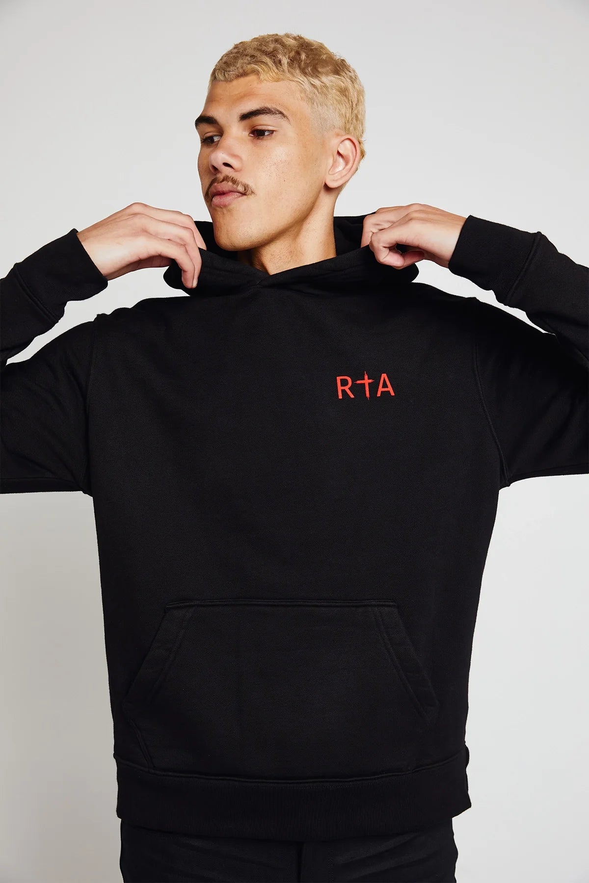 DION HOODIE | BLACK RED LONG CROSS