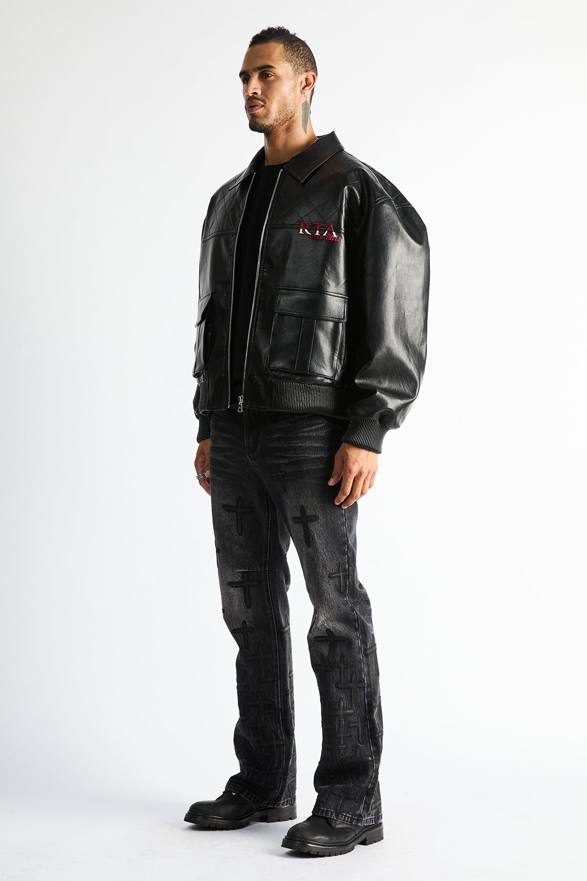 MAEL SLIM FLARE JEAN | GRAPHITE DESCENDING CROSS