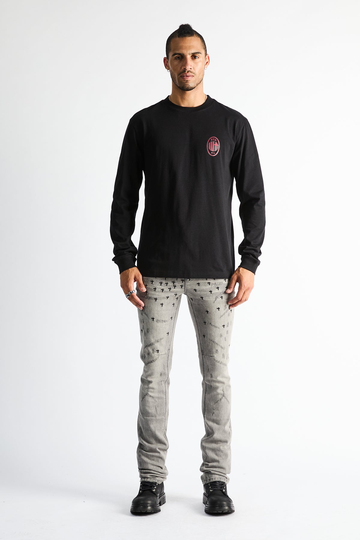 OLIVIER STACKED SKINNY JEAN | SMOKY RINSE ALLOVER CROSS