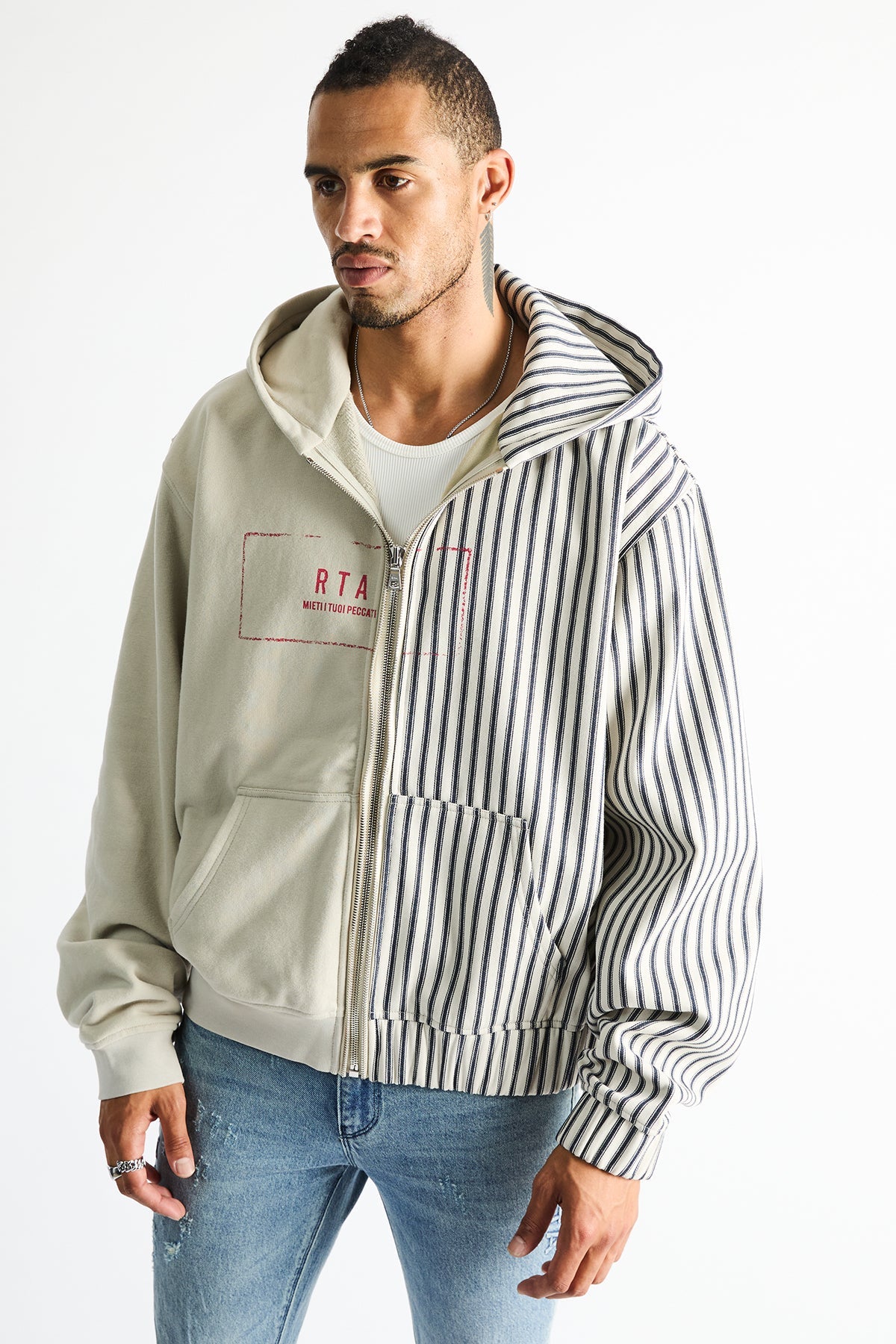 RIKO HALF ZIP UP | GREY STRIPE COMBO