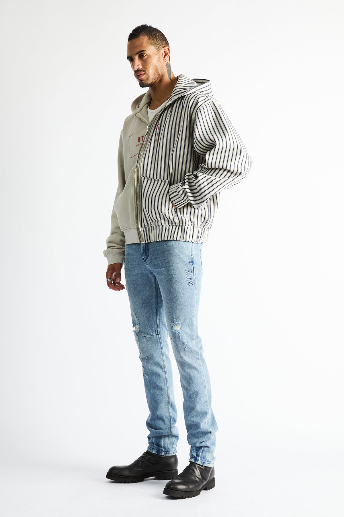 RIKO HALF ZIP UP | GREY STRIPE COMBO