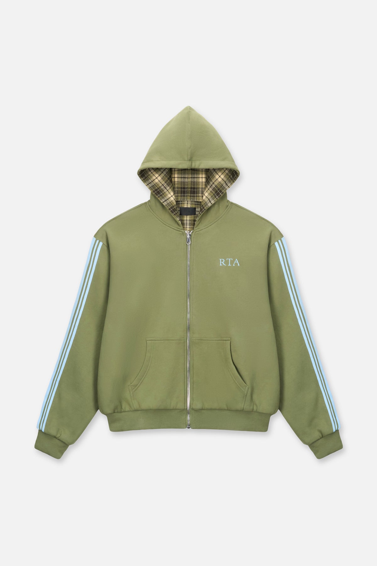 ELEN REVERSIBLE ZIP UP HOODIE | OLIVE PLAID COMBO