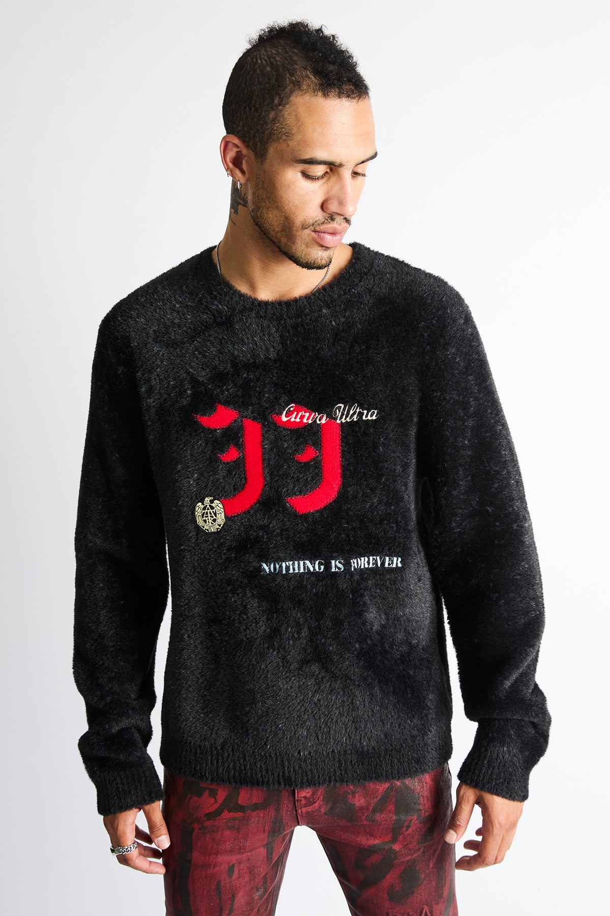 ETHAN LOOSE FIT CREW NECK SWEATER | BLACK CURVA ULTRA