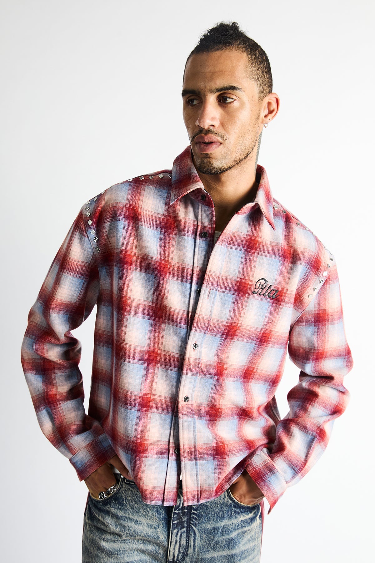 RYNOR CROPPED BUTTON UP SHIRT | RED PLAID
