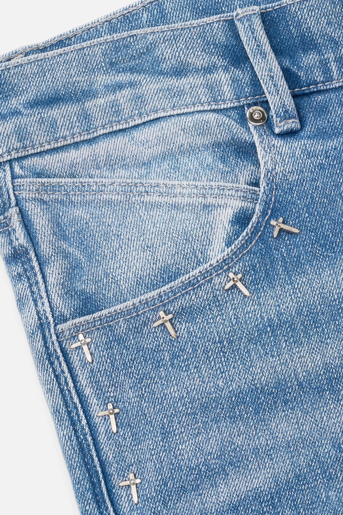 BRYANT STUDDED SKINNY JEAN | RIPPED MEDIUM BLUE CROSS