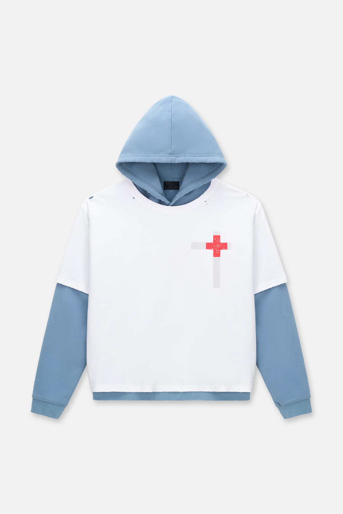 ORIEN LAYERED DISTRESSED HOODIE | DUSTLIGHT BLUE