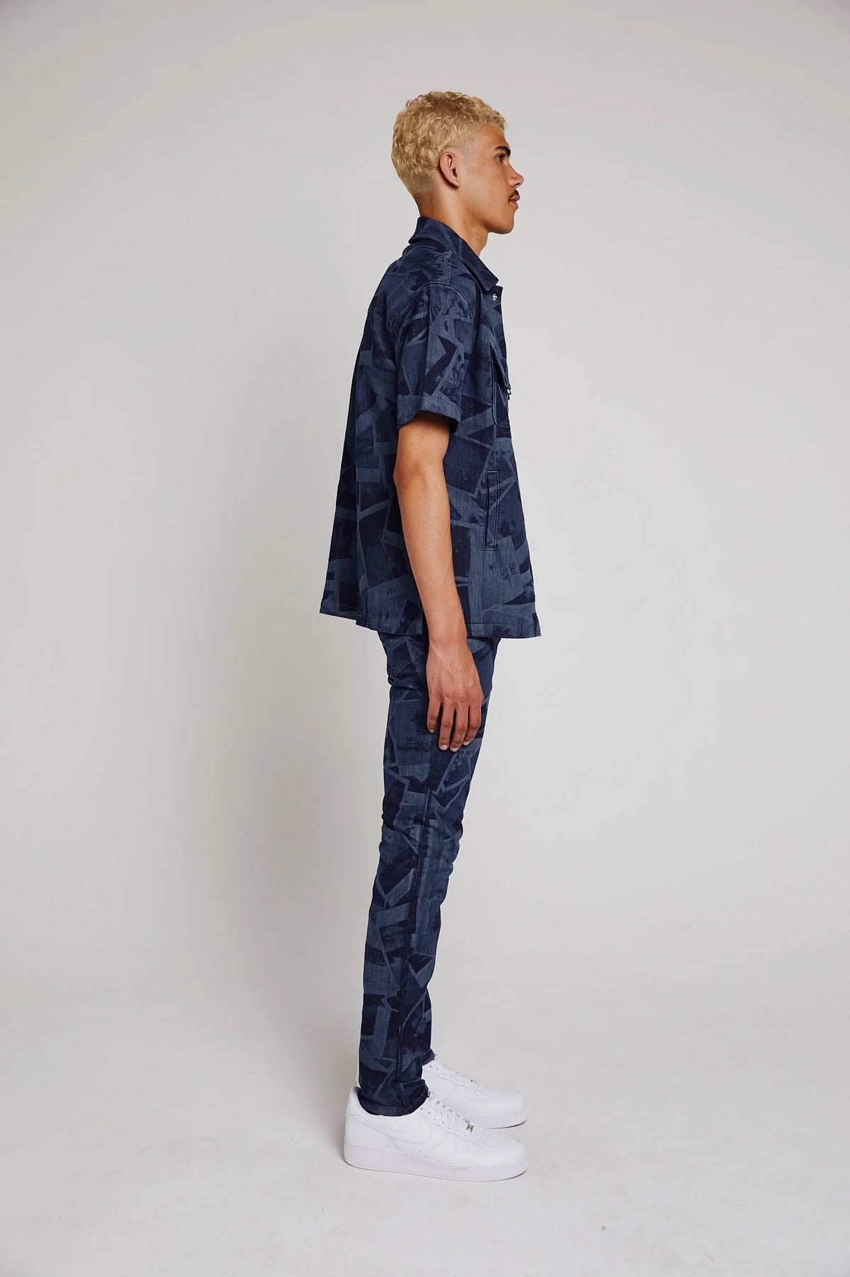 SHORT SLEEVE CHEST POCKET SHIRT | INDIGO PHOTO COLLAGE