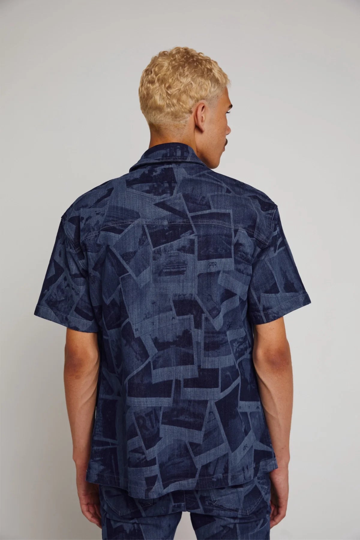 SHORT SLEEVE CHEST POCKET SHIRT | INDIGO PHOTO COLLAGE